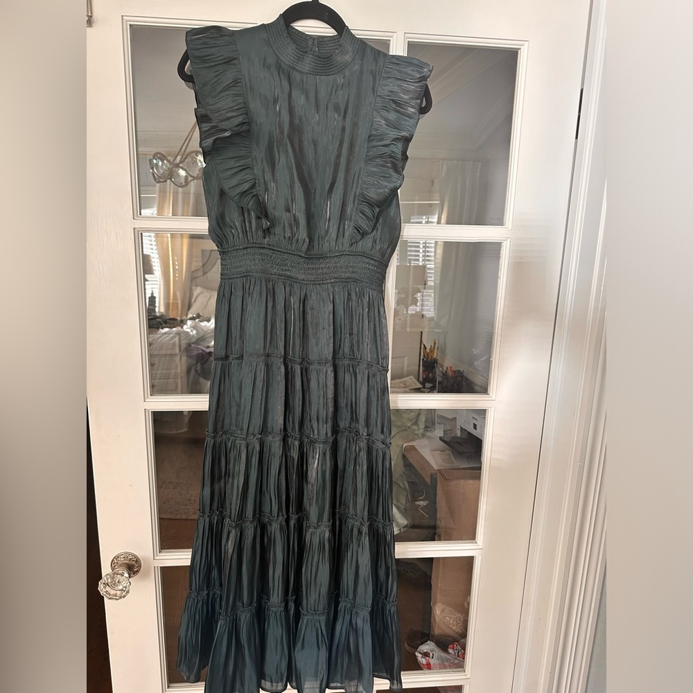 Wishlist Teal Organza Tiered Midi Dress with Ruffle Detail
NWT.